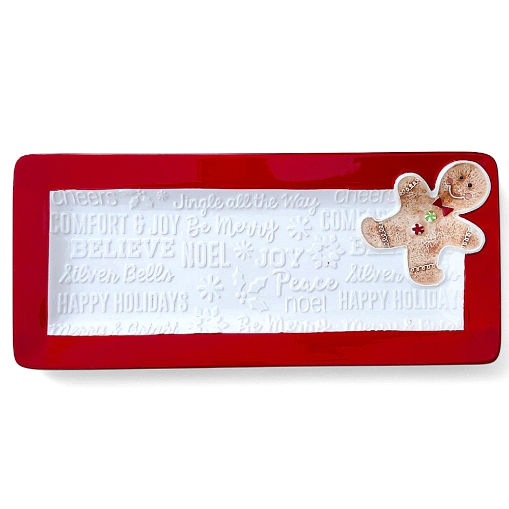 NWT Rectangular Ceramic Christmas Gingerbread Serving Dish